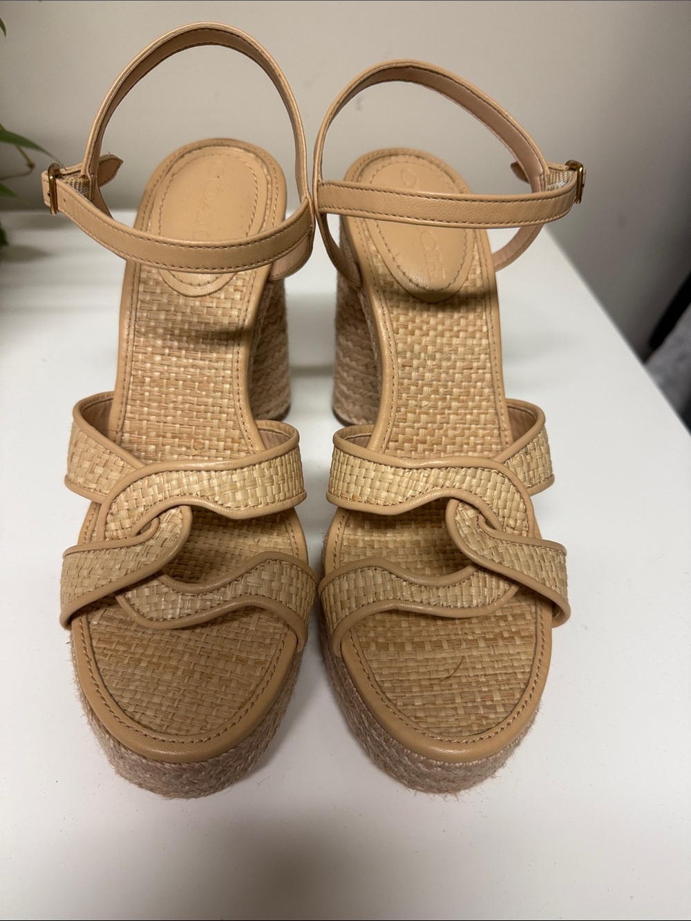 Coach Neutral Tan Braided Platform Block Heel Sandals - Picture 6 of 6